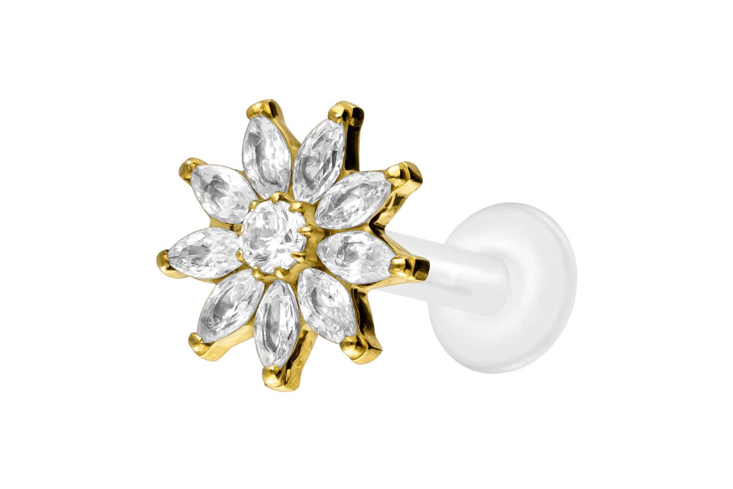 PTFE Labret Piercing mit Innengewinde + Titan-Aufsatz KRISTALLBLUME